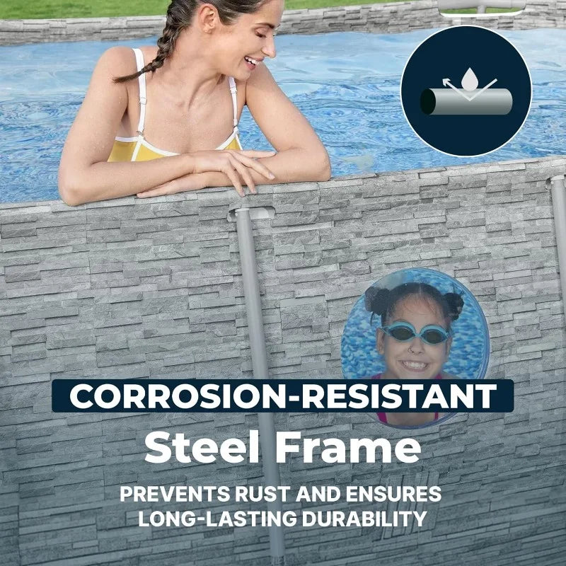 Power Steel Swim Vista 14’ x 8'2" x 39.5” Above Ground Pool, Oval Metal Frame Outdoor Swimming Pool S