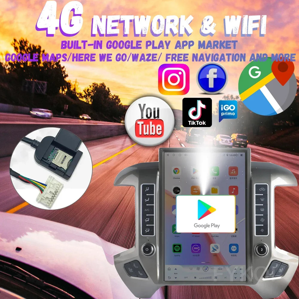 Car Radio For Chevrolet Silverado GMC Sierra 2013-2020 CarPlay Android Auto Automotive Multimedia Tesla Style Bluetooth 4G GPS