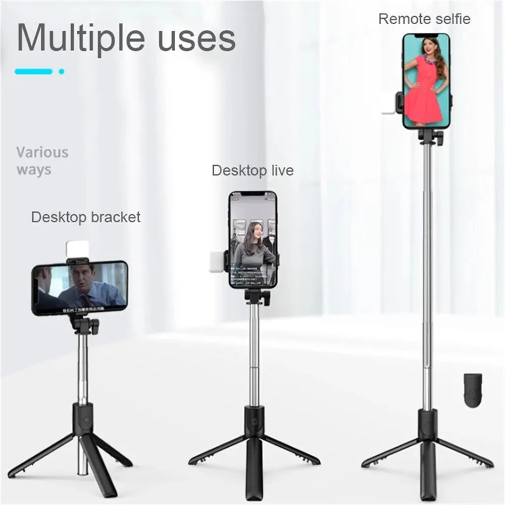 Portable Bluetooth Selfie Stick Tripod – Wireless Remote, Fill Light & Extendable Phone Stand
