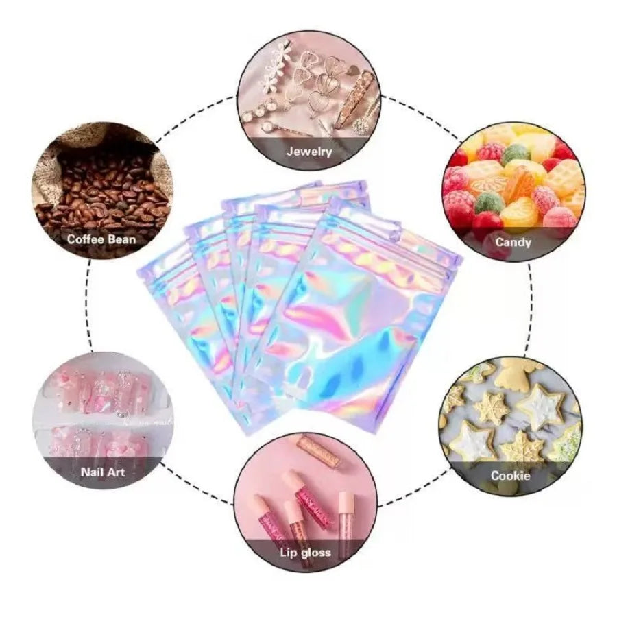 50/10PCS Laser Sealing Bags Plastic Holographic Candy Food Pouch Resealable Necklace Jewelry Gift Packaging Kitchen Storage Bag