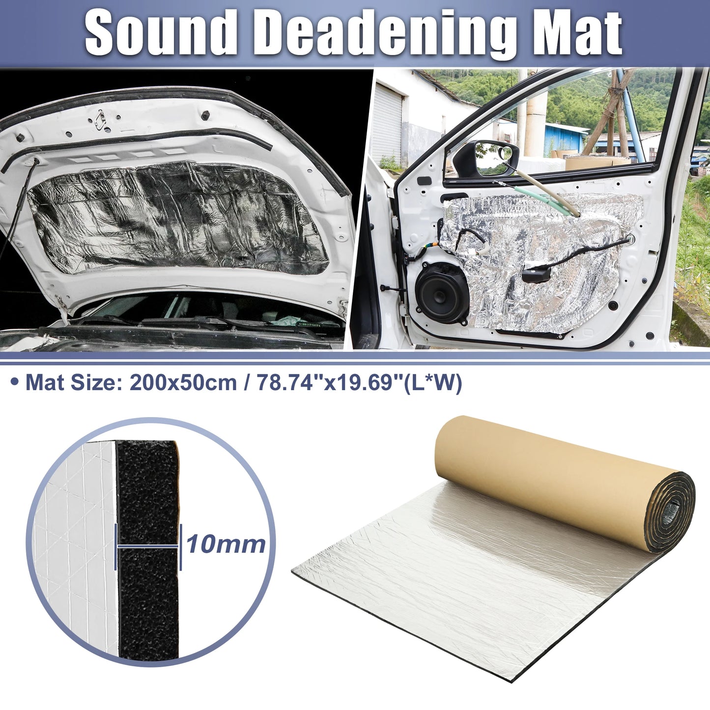 Uxcell Car Firewall Heat Sound Deadener Insulation Mat Aluminium Coating Cotton Self-adhesive Noise Insulation 5mm 10mm