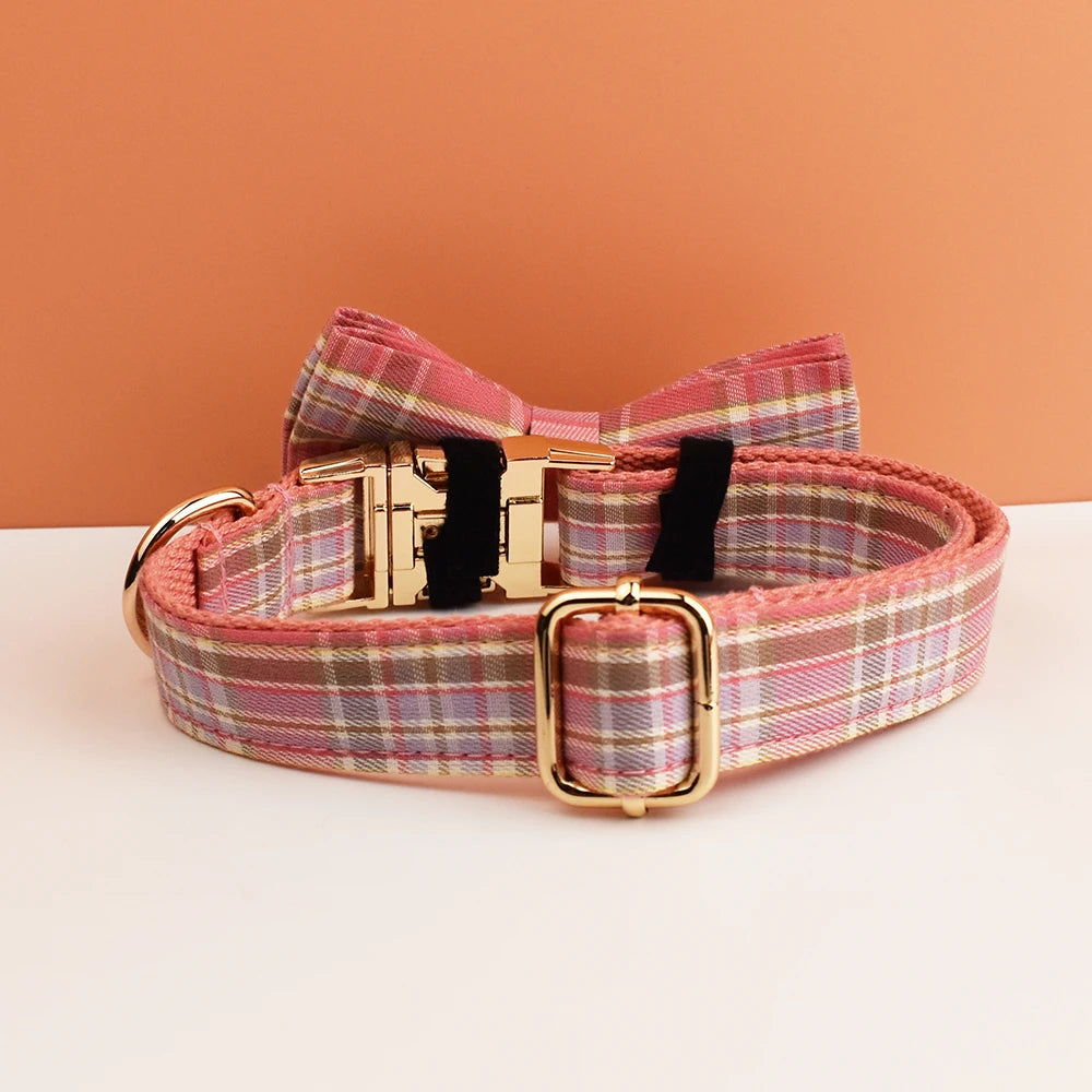 Padded Dog Collar & Leash Set - Plaid & Velvet Bow Styles, S-XL - photo 5