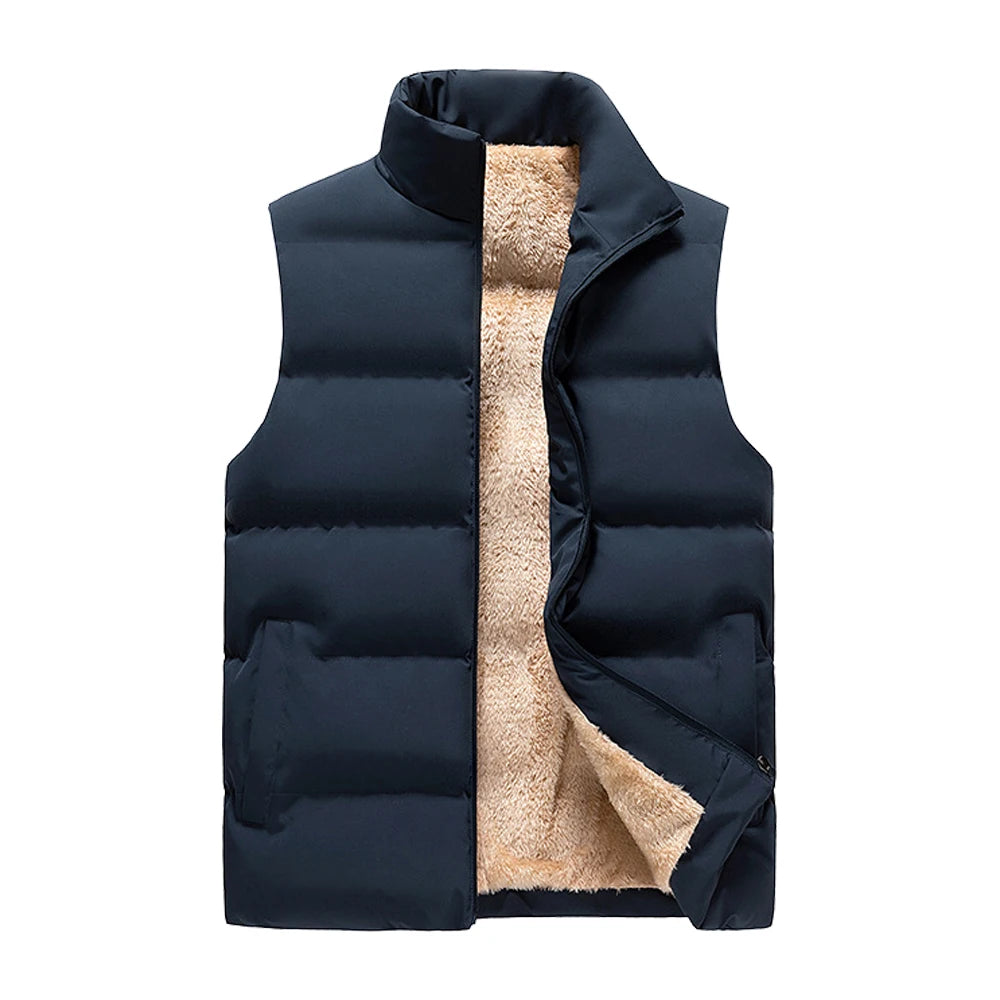 Men's Sleeveless Puffer Vest - Solid Color Padded Winter Waistcoat - photo 2