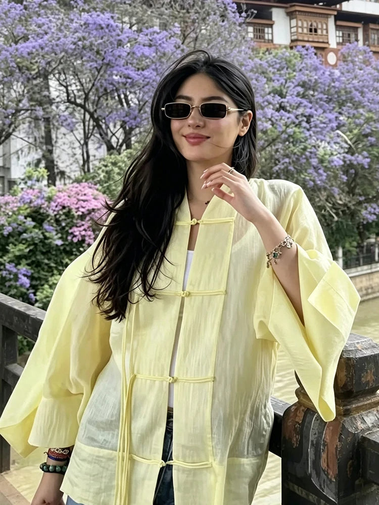 Women's Sheer Button-Up Shirt - Loose Long Sleeve Casual Blouse - photo 4