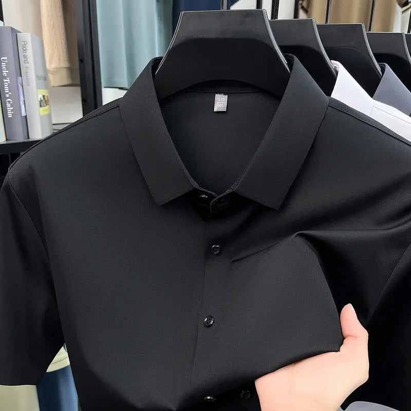 Men's Ice-Silk Dress Shirt - Short Sleeve, Wrinkle-Free Commute