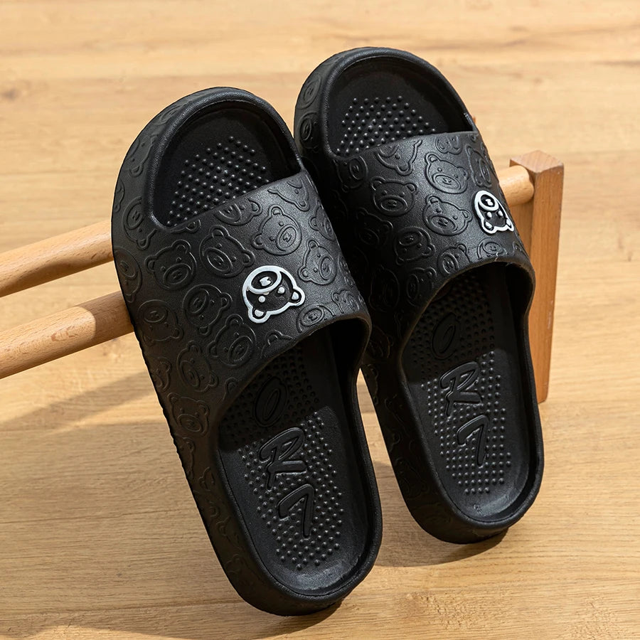 Fashion Cute Printting Bear Women's Slippers Bathroom Non-slip Thick Soft Sole Summer Indoor Comfy Beach Leisure Couple Shoes