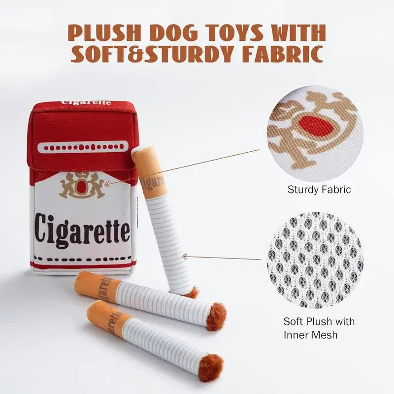 Funny Cigarette Pack Plush Dog Toy Set, Squeaky