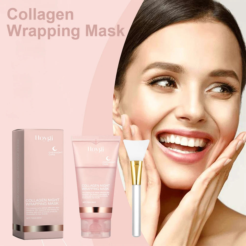 75g Collagen Overnight Wrapping Peel Off Facial Mask, Collagen Night Wrapping Mask Deeply Hydrates Woman Night Care Mask Cream