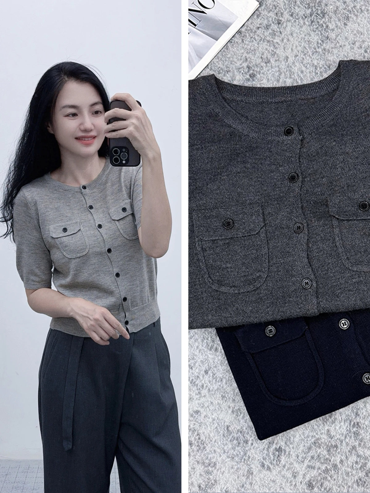 Early Autumn New Arrival! Beautiful Merino Wool Blend Knitted Cardigan with Single Button Mid-Sleeve for Commuting Women