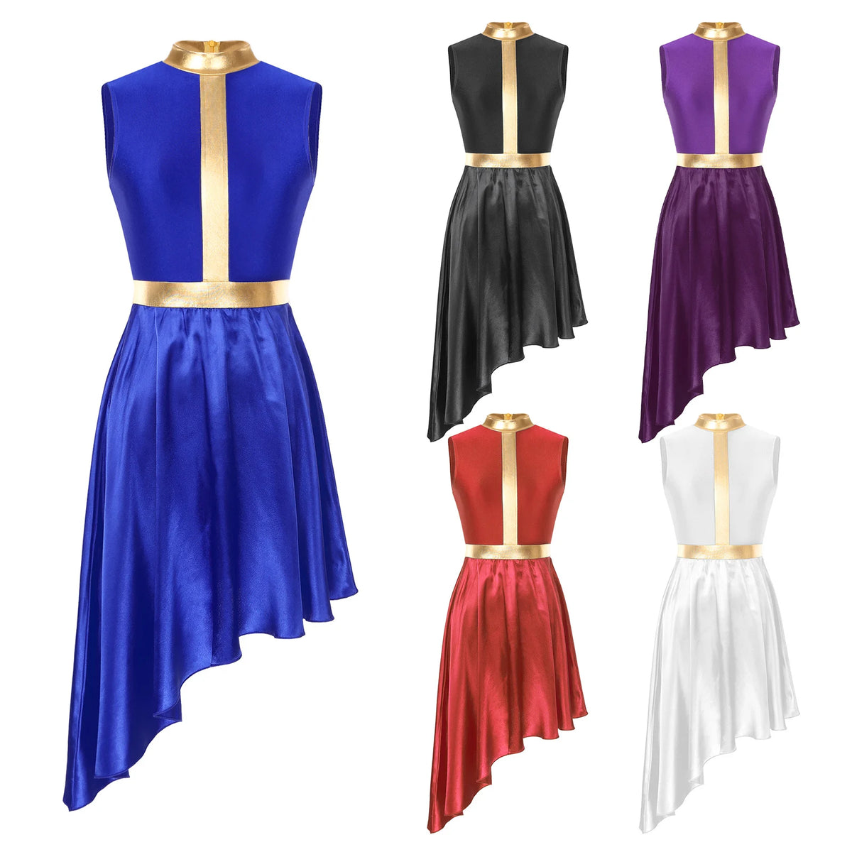 Women Modern Lyrical Dance Dress Liturgical Worship Church Choir Costume Sleeveless Asymmetrical Hem Dresses Ballroom Dancewear