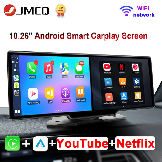 JMCQ 10.26" Universal Android Car Screen — Wireless CarPlay, Android Auto, WiFi, Bluetooth