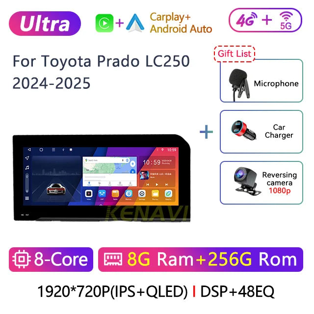12.3" Car Stereo with Apple CarPlay & Android Auto, Compatible with Toyota Prado LC250 (2024-2025)