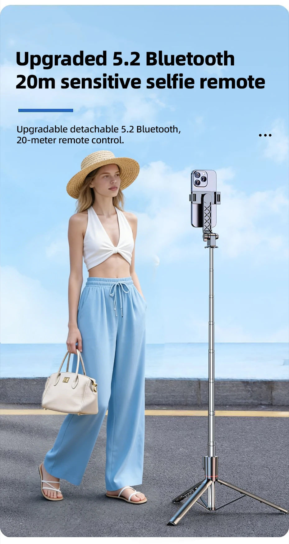 Retractable Selfie Stick 70-Inch And Tripod  Dual Handheld And Freestanding Design Wireless Remote Shutter 360 Degree Rotation And Multi-Angle Adjustment Stable