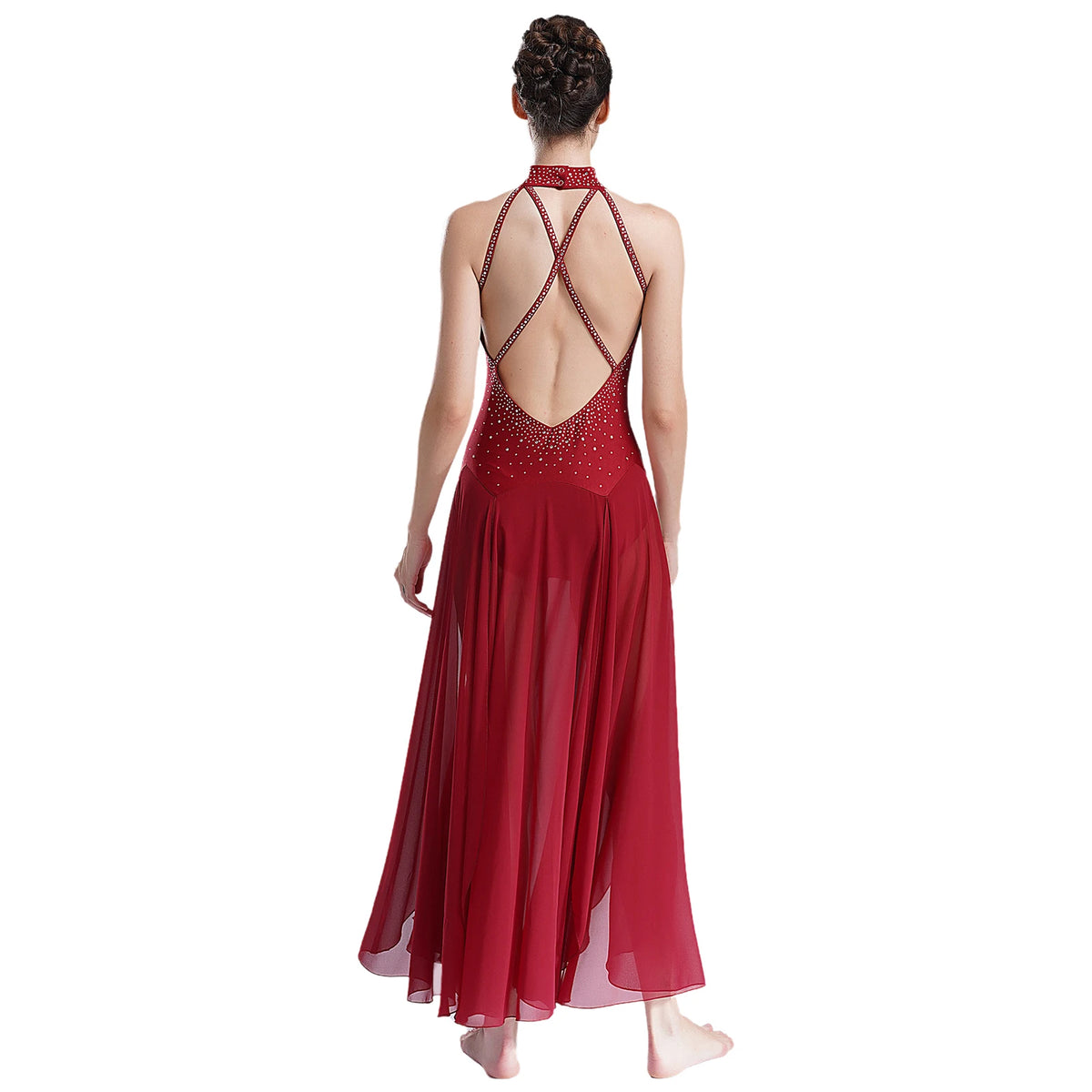 Women's halter lyrical dance dress with rhinestone strappy back