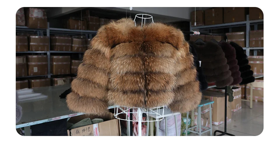 Women's Fox Fur Coat with Detachable Sleeves