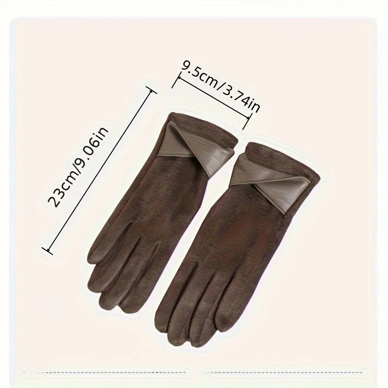 [Thermal Winter Gloves] Women's Thermal Winter Gloves - 1 Pair Elegant Brown with Beige & Grey | Soft Warm Lining
