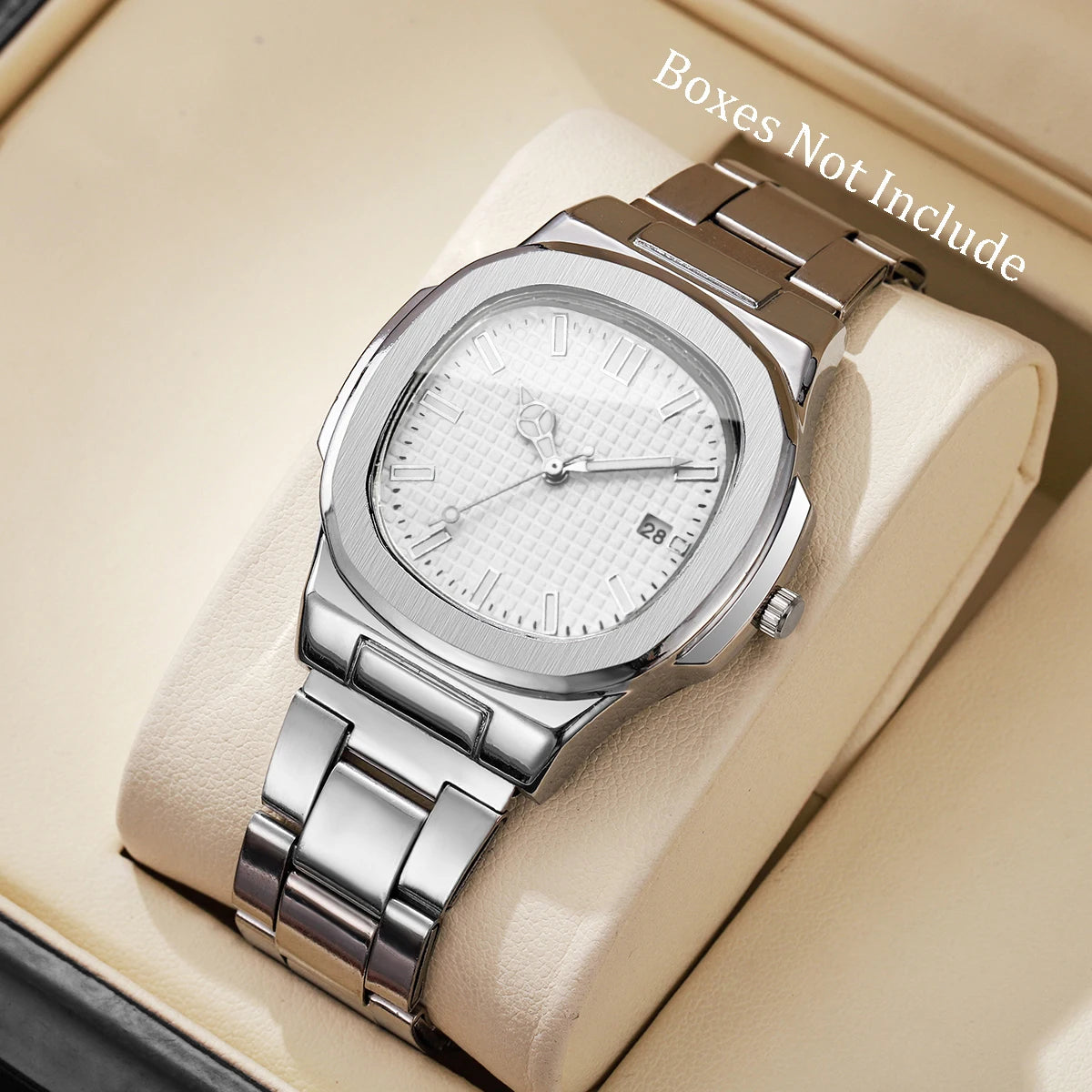 Men's Square Quartz Watch with Calendar – Minimalist Business Dress Watch