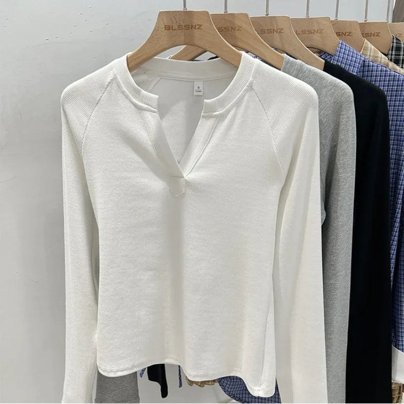 Women's slim V-neck long sleeve tee — view 3 of 20