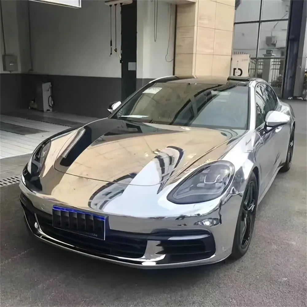 Flexible Glossy Silver Mirror Chrome Vinyl Wrap Film Foil Sticker Bubble Free Car Decal Vechile Wrapping