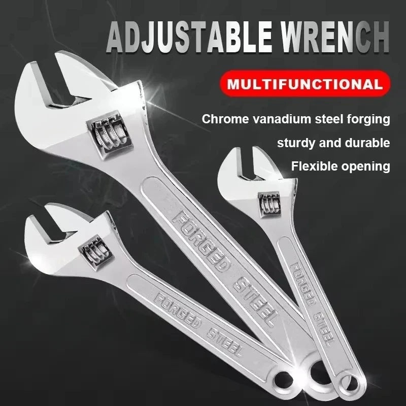 Openin Long Handle Universal Spanner  Adjustable Wrench Large Clamp Steel Mechanical Workshop Hand Repair Tools 6/8/10/12 inchs