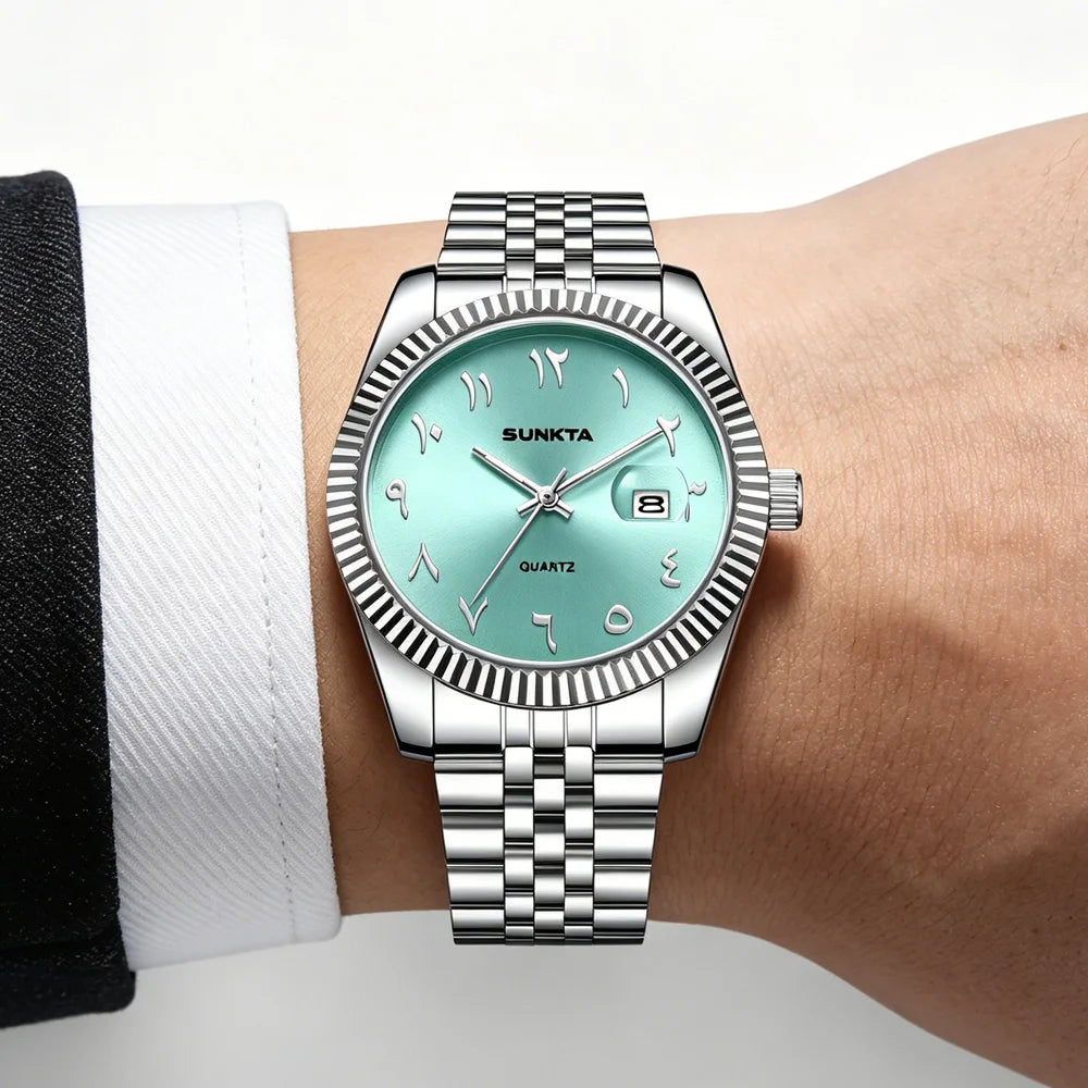 SUNKTA Luxury Fashion Wristwatch For Men Stainless Steel Date Quartz Man Watch Waterproof Luminous Casual Men's Watches Relojs
