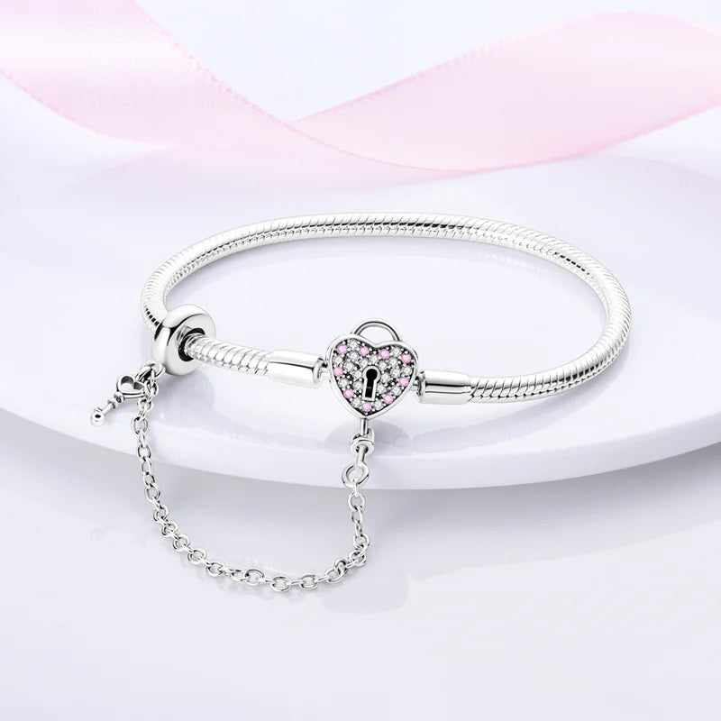 925 Sterling Silver Charm Bracelet – Star Moon Sun Four Leaf Clover Zircon | DIY Birthday Gift for Women (17-20cm)