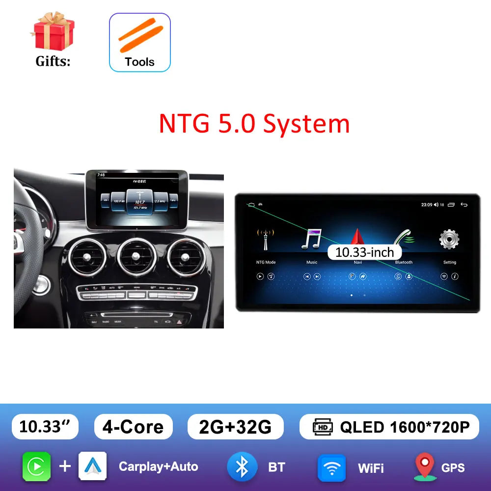 Android 16 Intelligent System for BENZ C CALSS W205 GLC 2026 - 2026 Car Video Multimedia Player GPS Navigation QLED HD Screen BT