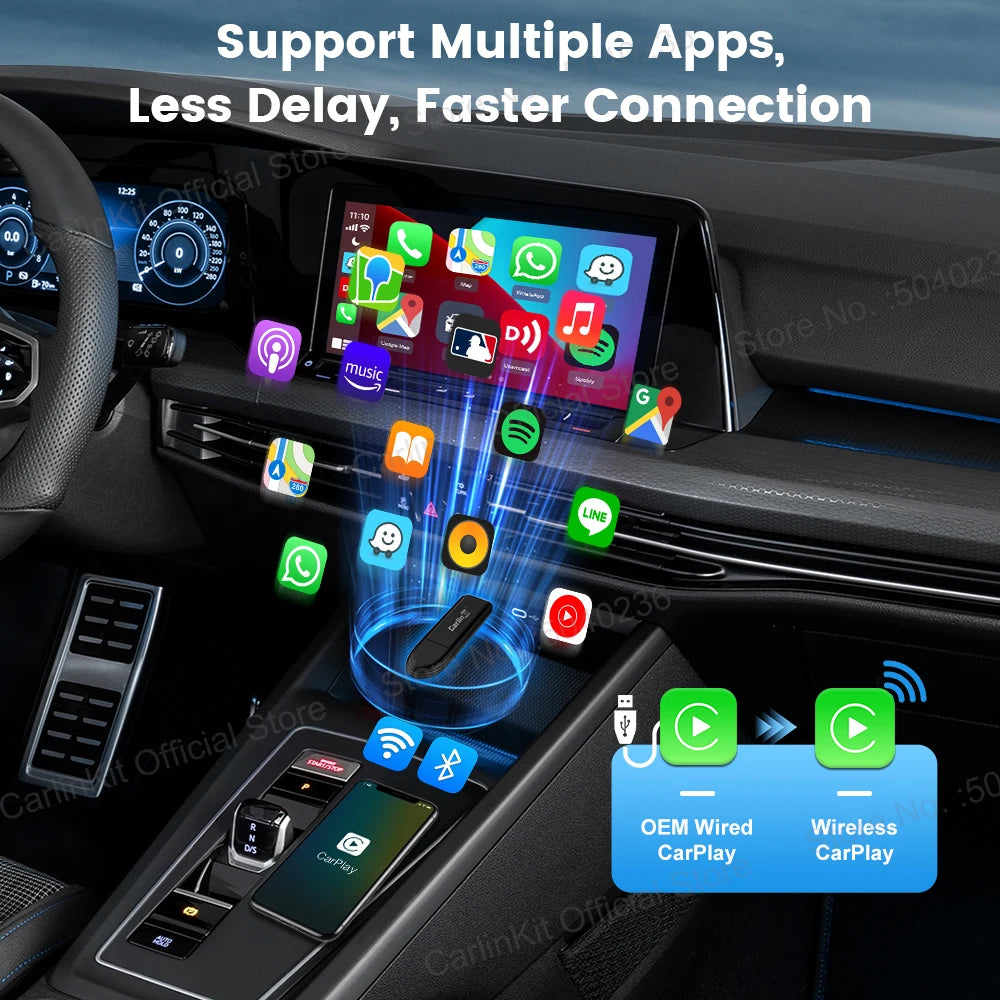 2026 New CarlinKit Mini Smart Car Dongle Wired To Wireless CarPlay Adapter Car Intelligent Systems Upgrade WiFi BT Auto Connect