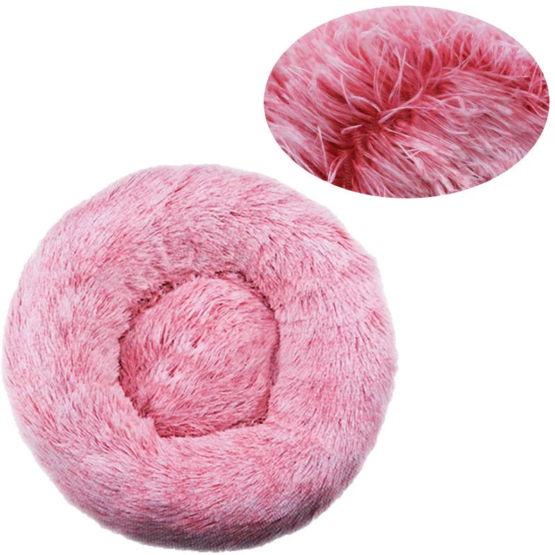 Round Plush Dog & Cat Bed — Washable Warm Basket for Small to Large Pets