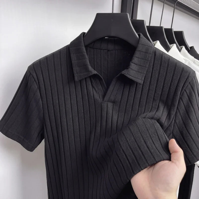 Men's Ribbed Collar Polo - Short Sleeve, Comfortable Daily Fit