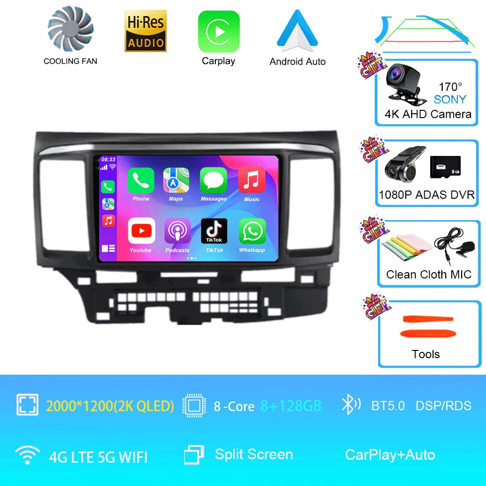 Android 16 For MITSUBISHI LANCER 9 10 X 2008 - 2016 Car Radio video Player 9Inch Stereo Audio GPS Player Carplay Auto Screen