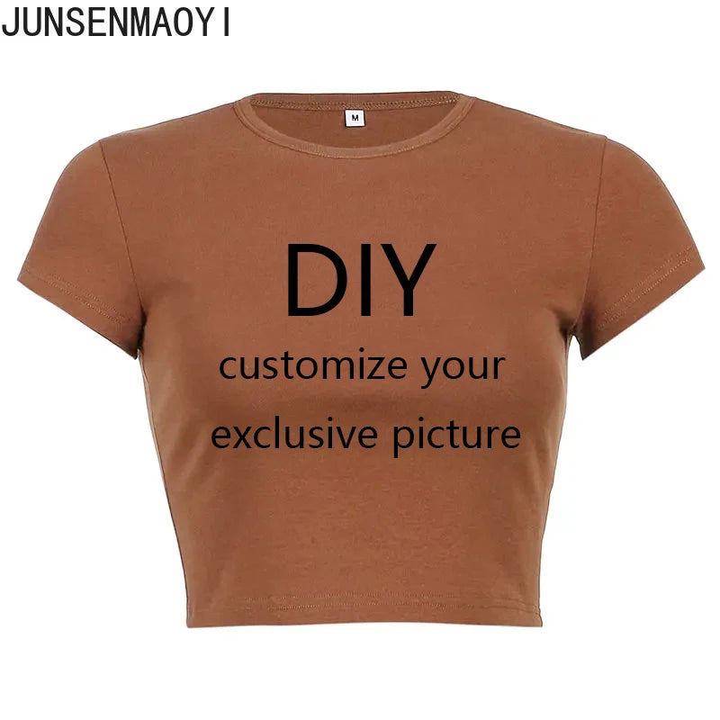 2026 New Summer Short Sleeve O Neck Your Exclusive DIY Print Pattern Customize Cropped Navel Women Crop Tops Fashion T-Shirt