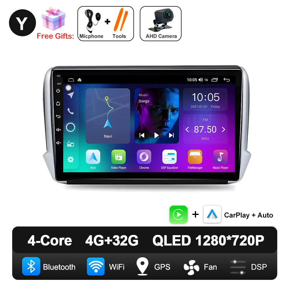 Car Stereo with Apple CarPlay & Android Auto, Compatible with Peugeot 2008 & 208 (2012-2018)