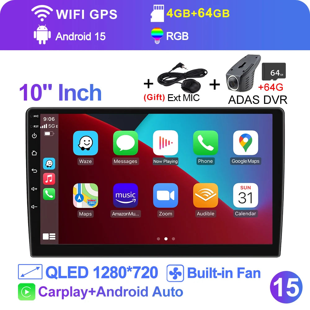 LEHX  7/9/10'' 4GB-64GB 2Din Android 15 Carplay Auto Car Radio Multimedia Stereo For toyota Hyundai Kia Volkswagen Jeep Fiat