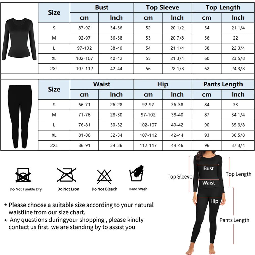 Women's Fleece Lined Long Johns - Thermal Top and Bottom 2-Piece Set - photo 6