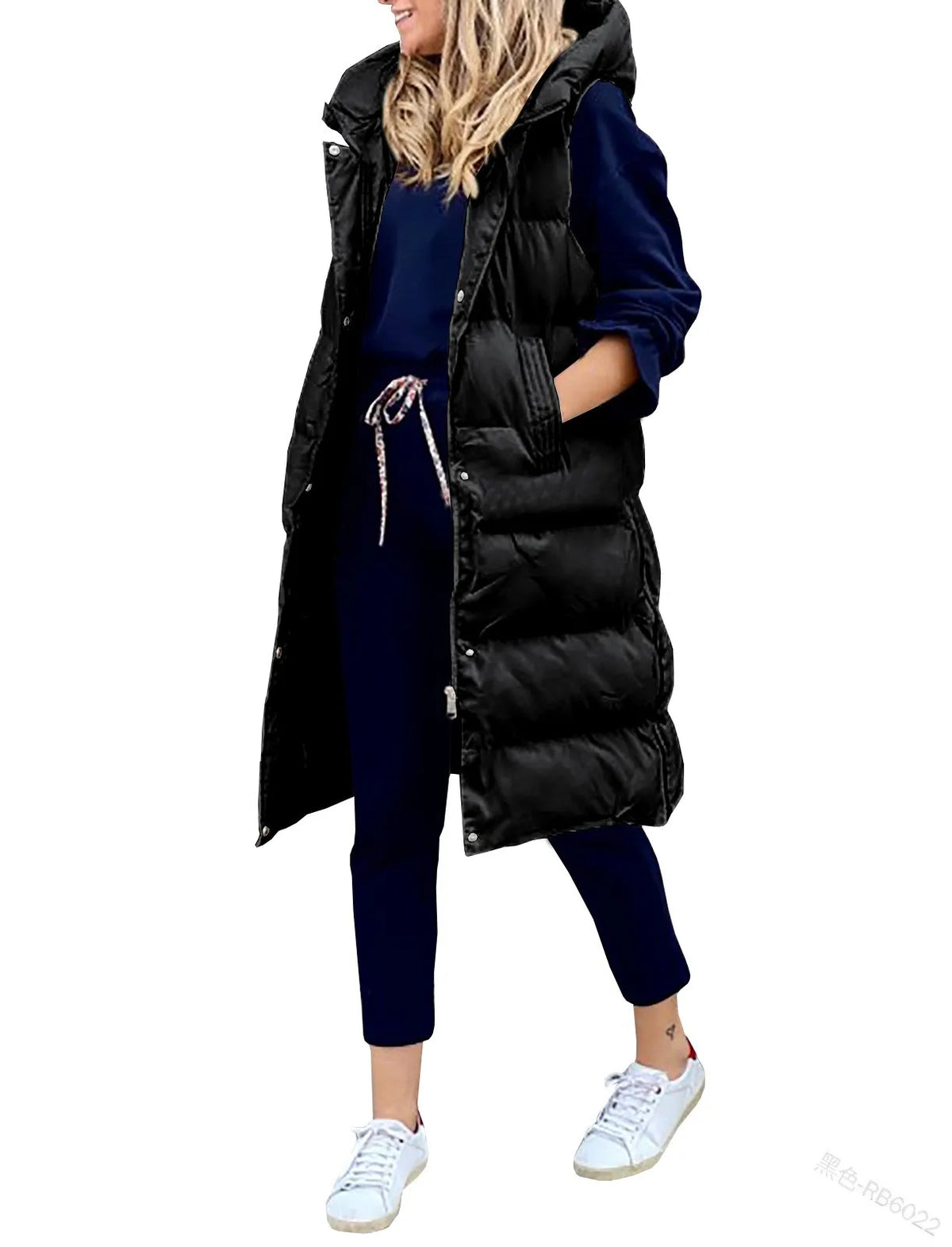 Women's Long Hooded Puffer Vest - Quilted Sleeveless Winter Coat - photo 5