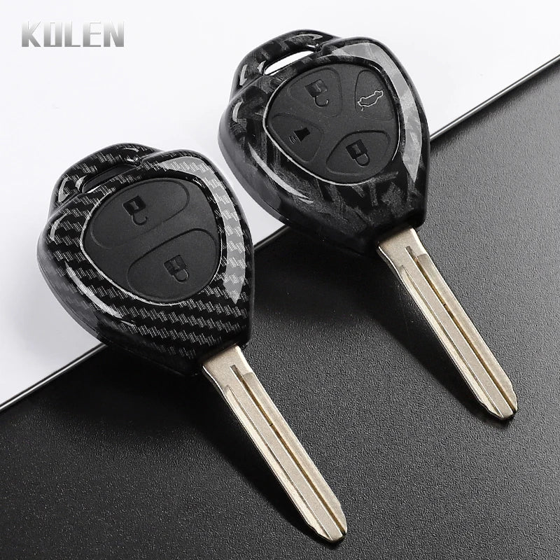 ABS Carbon Fiber Style Car Key Case Cover For Toyota Camry Avalon Corolla Matrix RAV4 Venza Yaris Replacement Protector Keychain