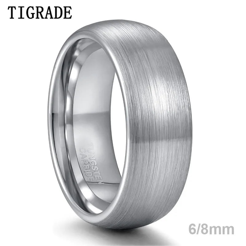 Tungsten Carbide Ring — 6mm/8mm Brushed Silver Tone Band
