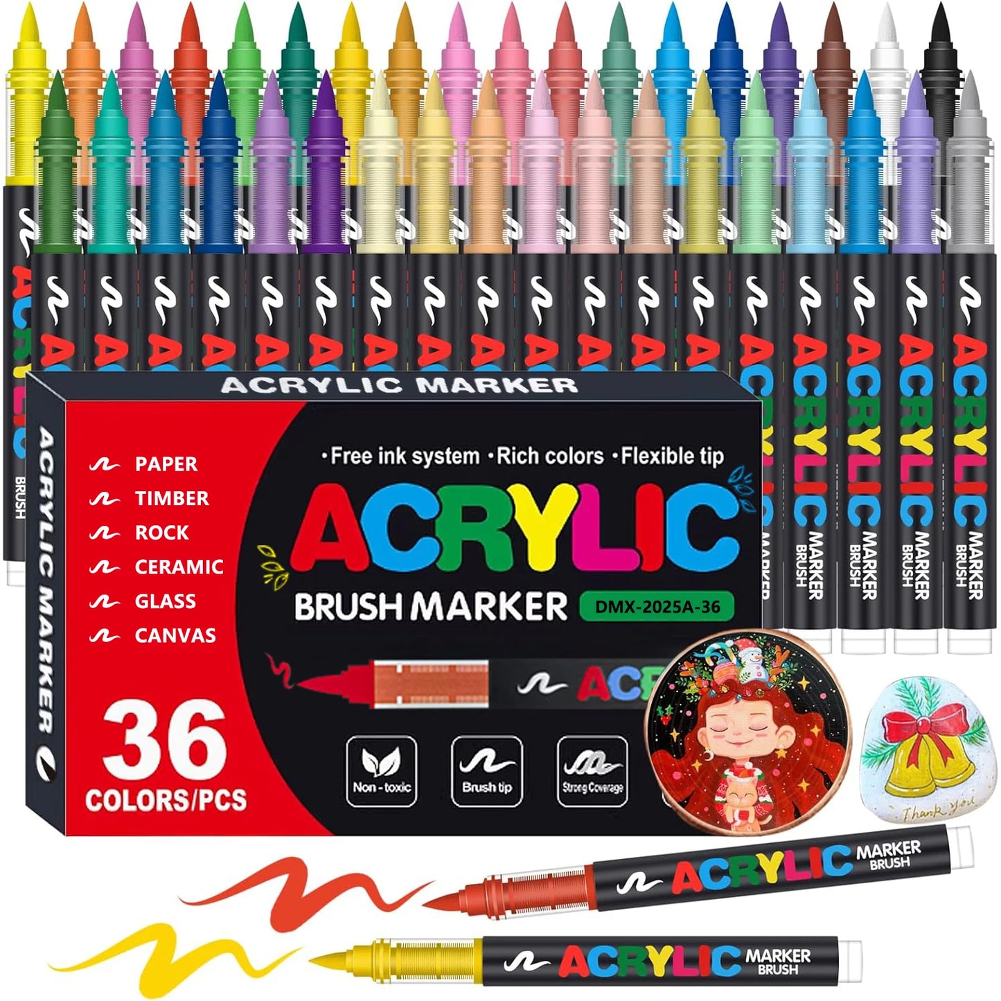 12-366 Colors Acrylic Painting Marker Waterproof Acrylic Brush Marker Professional Acrylic Marker Set DIY Coloring Art Supplies