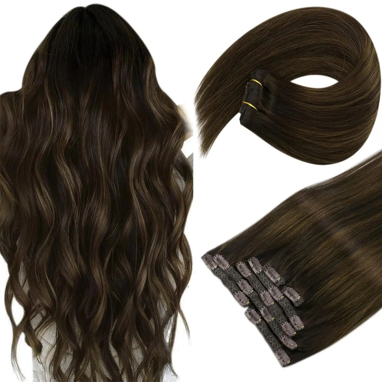VeSunny Clip in Hair Extension Human Hair Balayage Natural Human Hair Extension Human Hair Clip Extension for Women