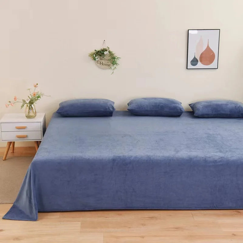 Winter Warm Thick Plush Velvet Flat Sheet Solid Color Large Size Soft Flannel Bed Sheet 350x245cm Not Including Pillowcase