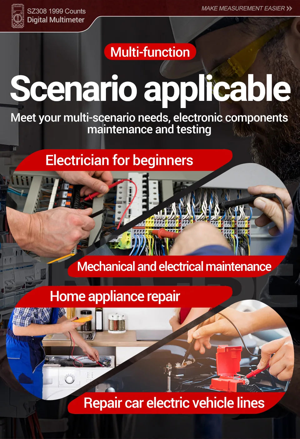 Digital MultimeterAC/DC Current Voltage Resistance Meter Meter Electrician LCD Backlight Ohm Square Wave Test tools ANENG SZ308