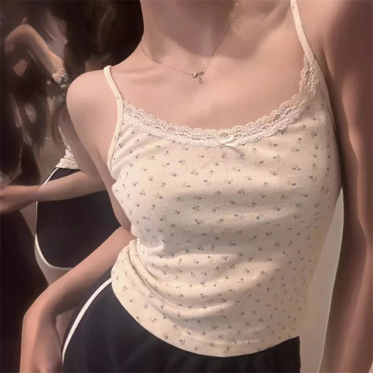 Y2k Short sleeve Sexy U Collar Floral Print Lace Slim T-shirt 2026 Summer Women Clothing Floral Slim Shirt Button T-shirt Top