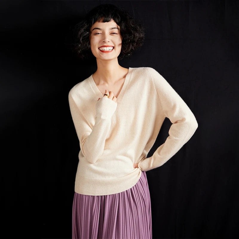 Women's Cashmere V-Neck Sweater, Knit Pullover