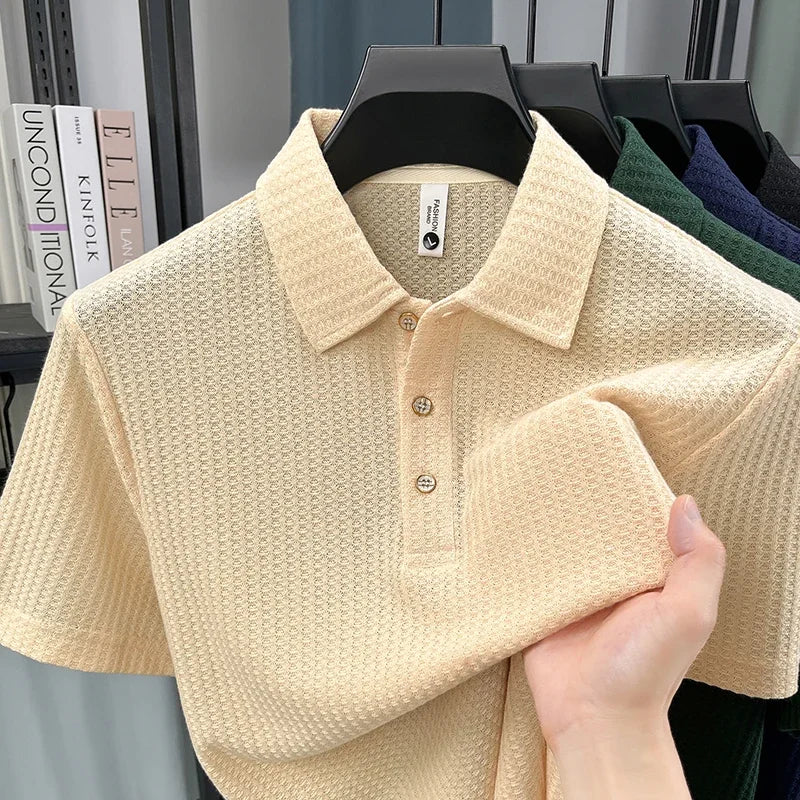 Men's Honeycomb Waffle Polo - Cool-Touch, Three-Button Placket