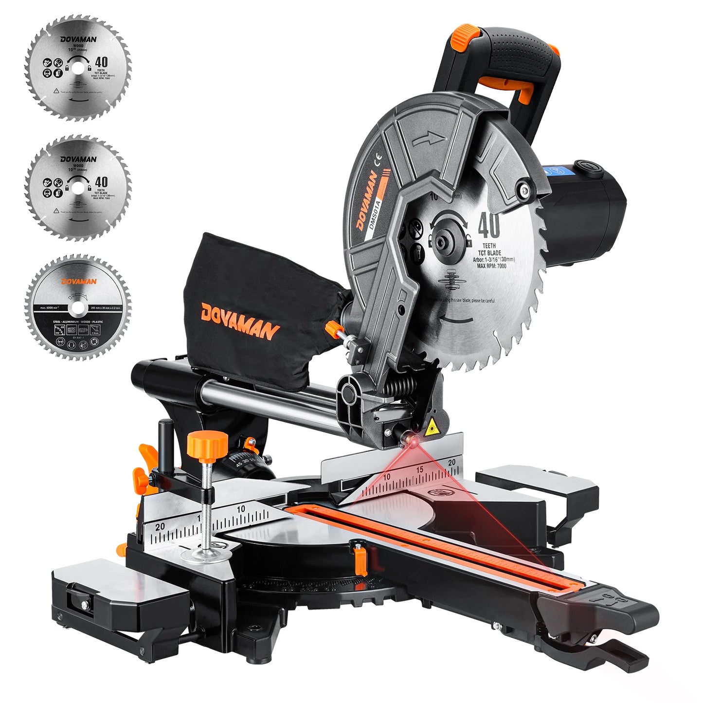 DOVAMAN 10" Sliding Miter Saw — Dual-Mode Cutter with Laser & 3 TCT Blades