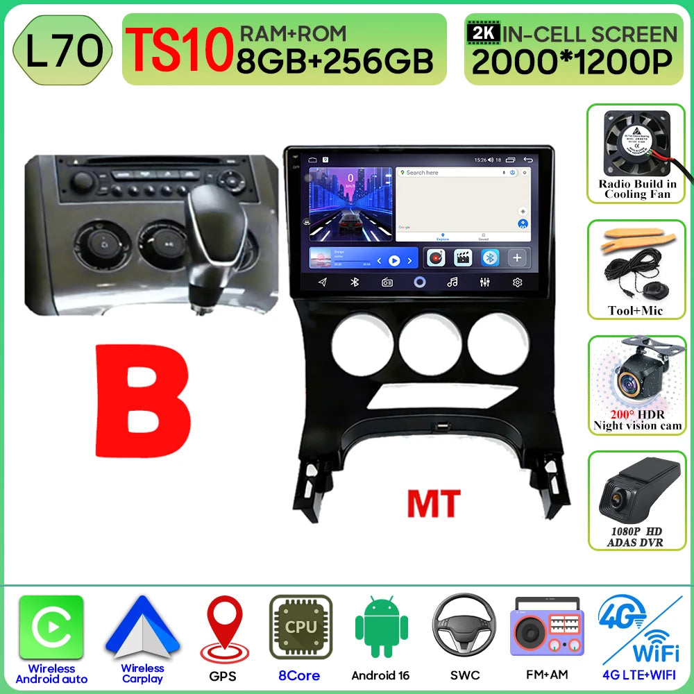 Carplay Android 16 For Peugeot 3008 5008 AT MT 2009 2012 -2016 Screen Video Car Radio GPS Navigation Car Monitor DVD DSP Stereo