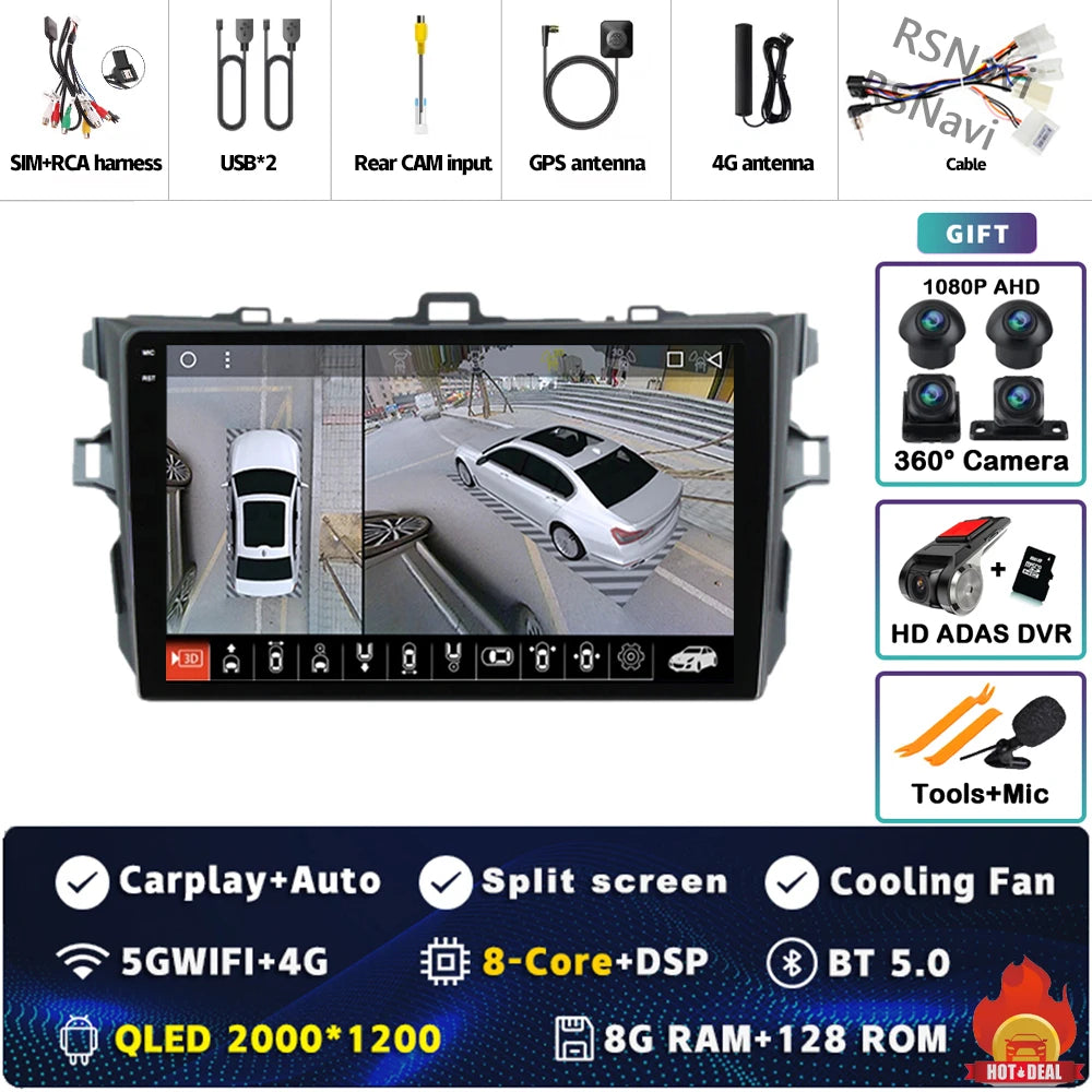 Android 16 Car radio Navigation Multimedia Player For Toyota Corolla 2006 2007 2008 2009 2010 2011 2012 2013 Carplay Auto Stereo