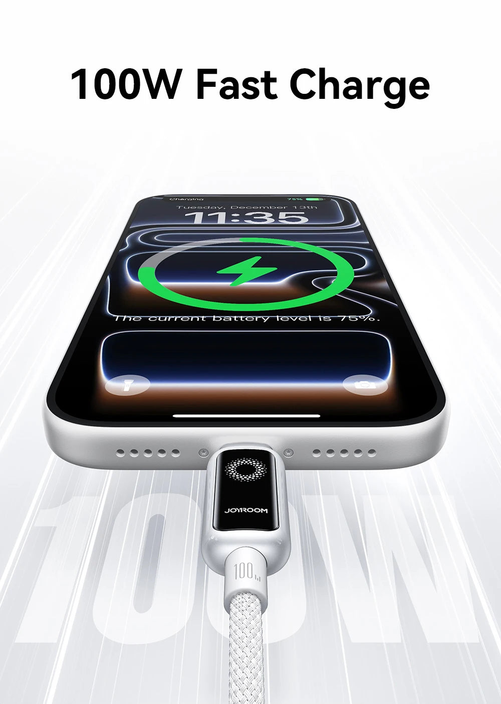 Joyroom 100W USB C Cable Automatic Power Off Fast Charge Type C Cable For iPhone 16 15 Pro Max  Xiaomi Sumsang Huawei