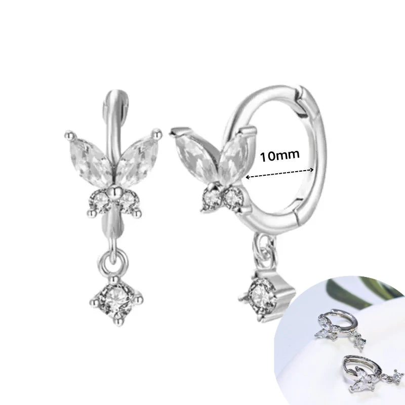 925 Sterling Silver Tassel Hoop Earrings for Women - White Zircon